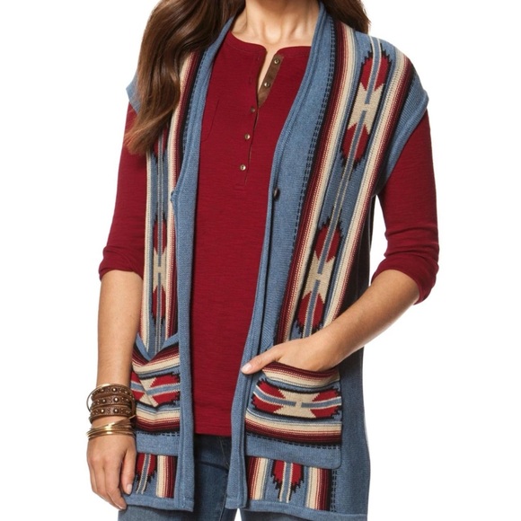 Chaps Jackets & Blazers - NWT CHAPS Southwest Aztec Sweater Vest Blue Multi | 2XL